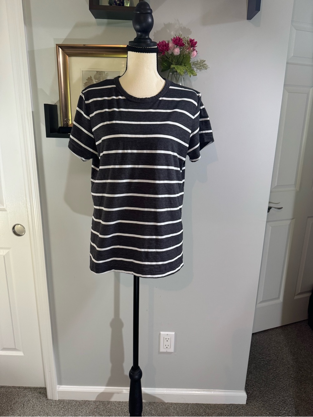 Time and Tru Charcoal Tee with White Stripes
